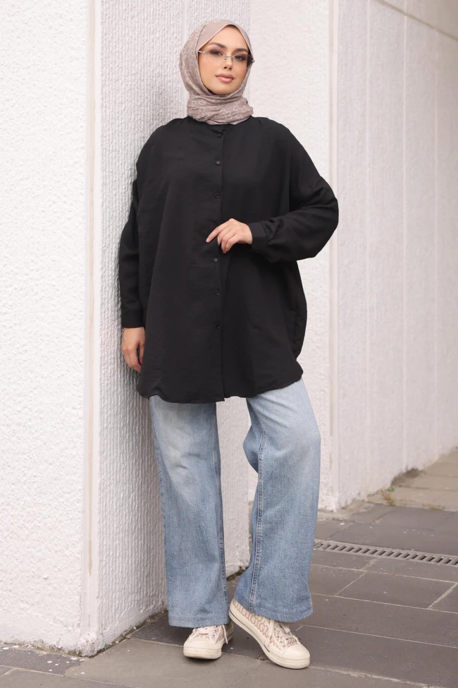Siyah Düğmeli Basic Salaş Tunik
