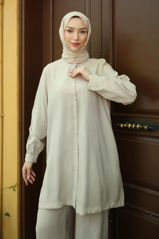 Taş Düğmeli Tunik Pantolonlu Takım