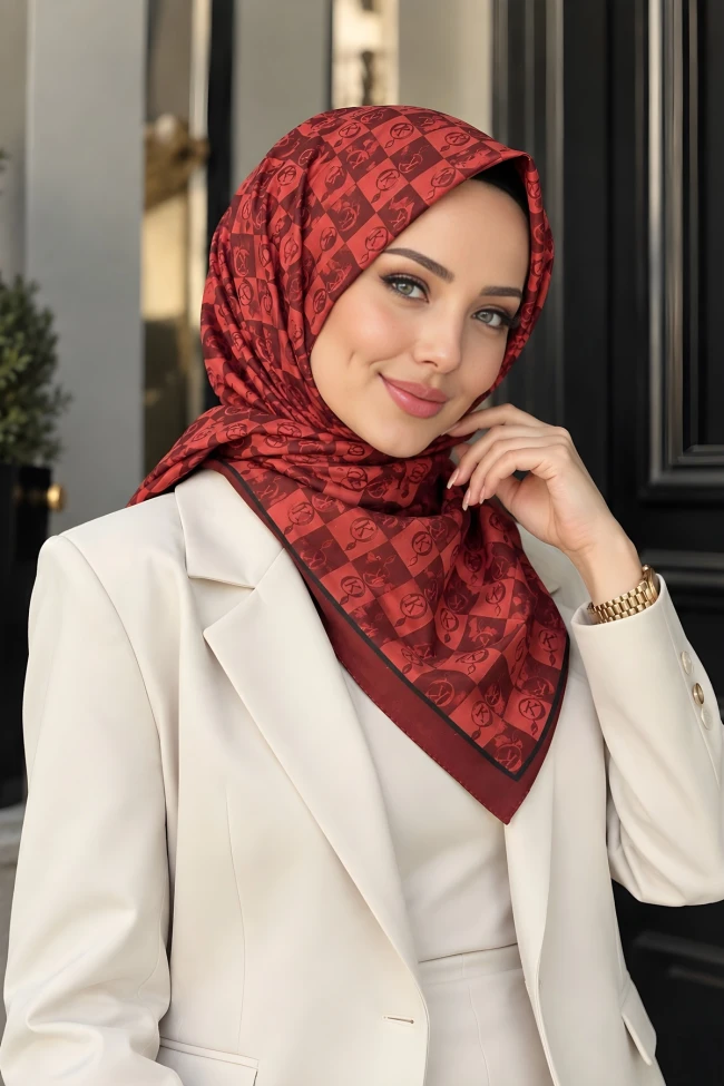 Bordo Desenli Soft Eşarp