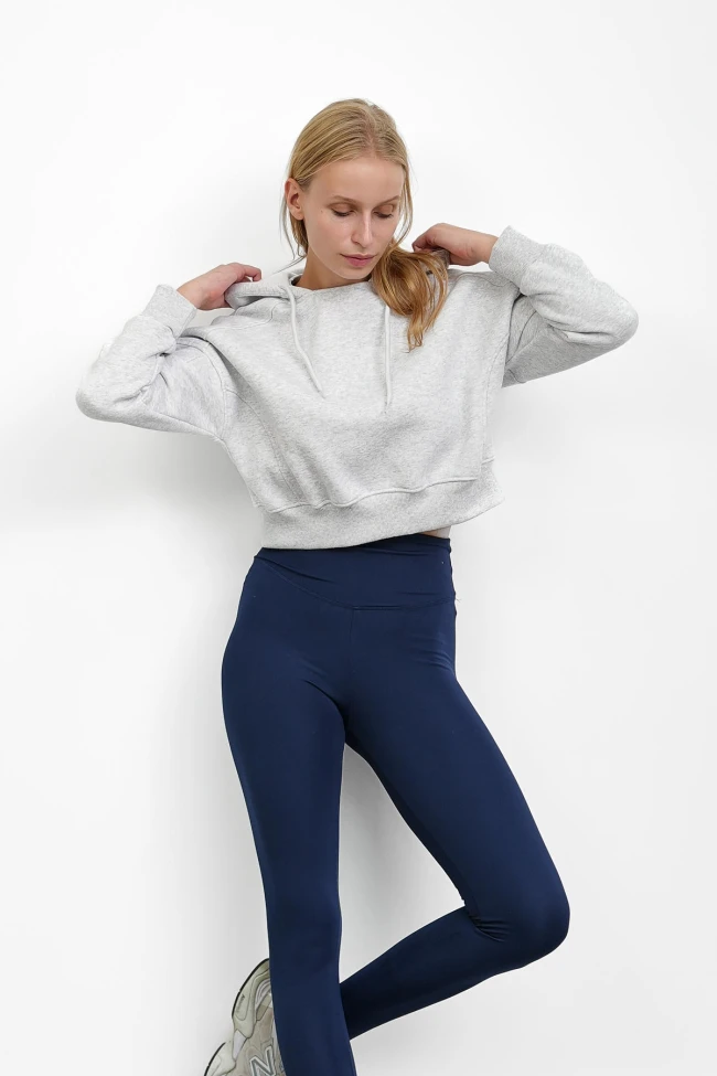 Gri Kapşonlu İçi Şardonlu Üç İplik Sweatshirt