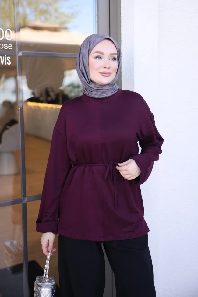 Mürdüm Duble Kol Ön Çımalı Tunik