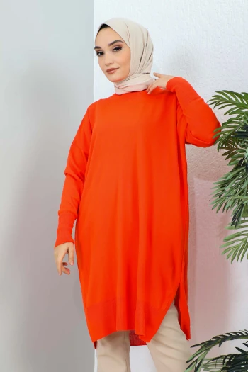 Bisiklet Yaka Merserize Salaş Triko Tunik