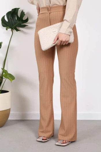 Camel Çizgili İspanyol Paça Pantolon
