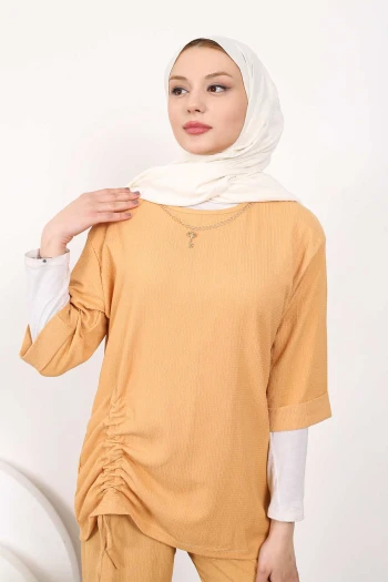 Camel Önden Büzgülü Kolyeli Bürümcük Takım