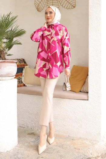 Fuşya Desenli Salaş Gömlek