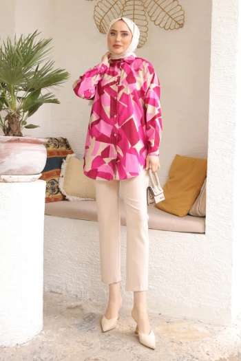 Fuşya Desenli Salaş Gömlek