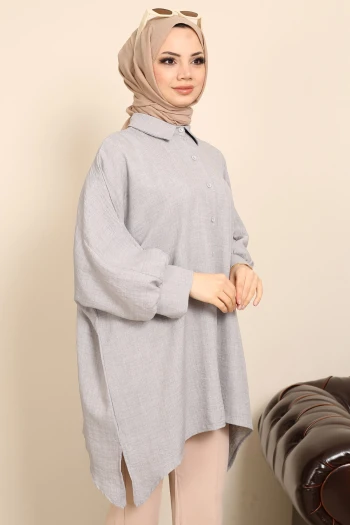 Gri Yarasa Kol Yırtmaçlı Tunik