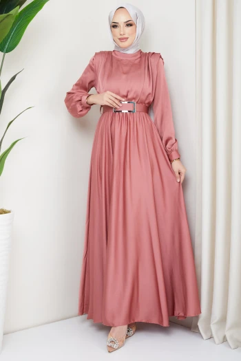 Gül Kurusu Omuz Drapeli Saten Abiye