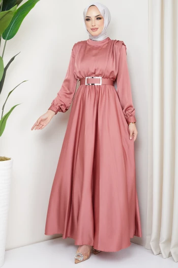 Gül Kurusu Omuz Drapeli Saten Abiye