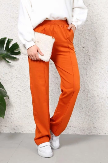 Kiremit Çimalı Bel Lastikli Cepli Geniş Paça Eşofman Altı