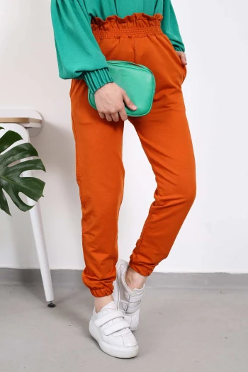 Kiremit Yüksek Bel Paça Detaylı Eşofman Altı