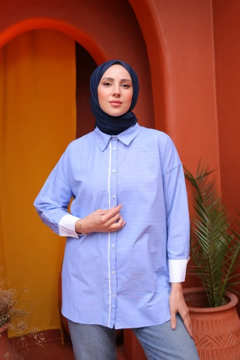 Mavi Çizgili Salaş Gömlek