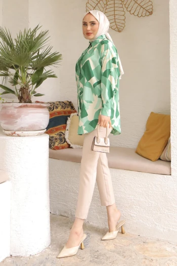 Mint Desenli Salaş Gömlek