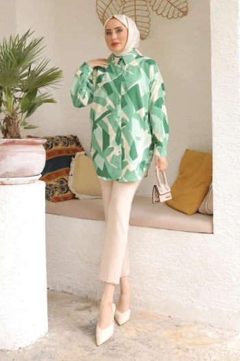 Mint Desenli Salaş Gömlek