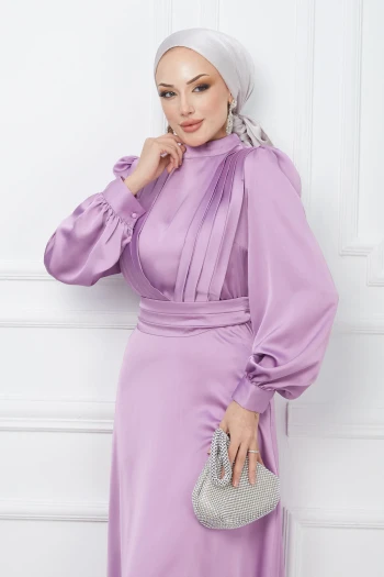 Omuz Piliseli Saten Abiye