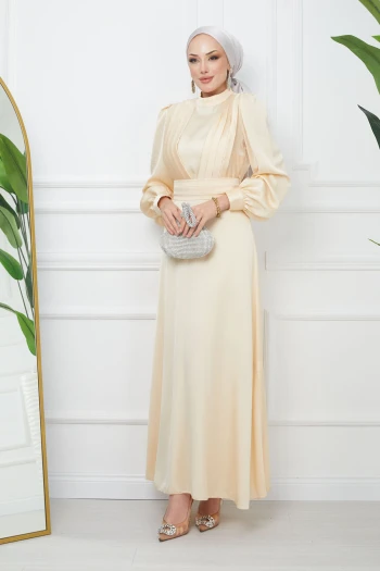 Omuz Piliseli Saten Abiye