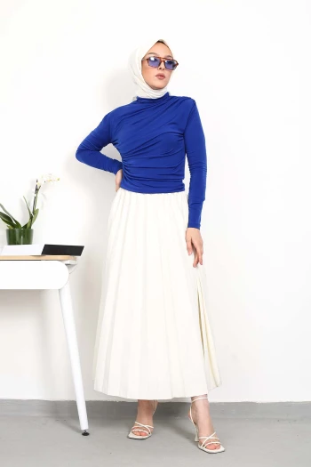 Saks Mavi Balıkçı Yaka Drapeli Sandy Bluz