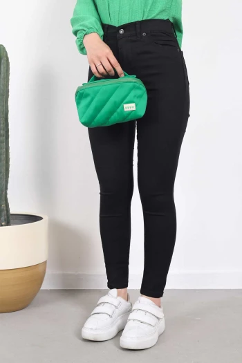 Siyah Bilek Boy Dar Paça Keten Pantolon