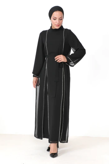 Siyah Büyük Beden Taşlı Abiye