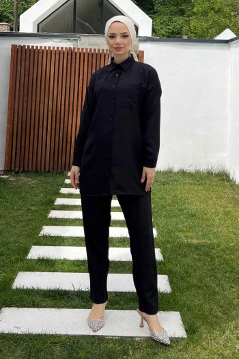 Siyah Cepli Tunik Pantolon Takım