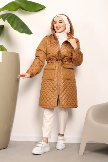 Taba Büyük Beden Kapüşonlu Kapitone Mont