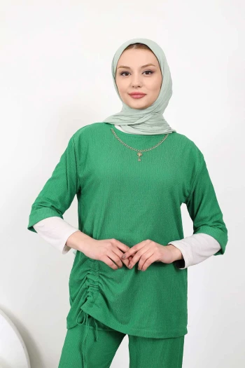 Yeşil Önden Büzgülü Kolyeli Bürümcük Takım