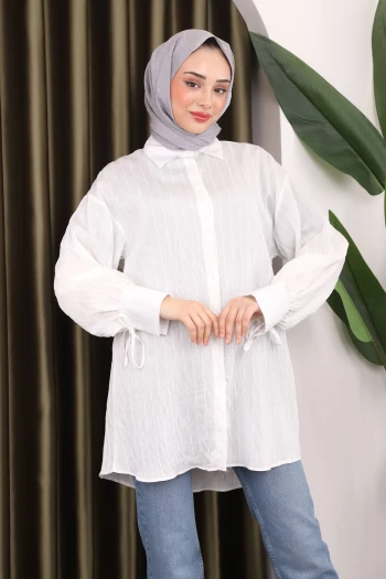 Krem Kol Detaylı Tunik