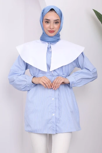 Bebe Mavi Bebe Yaka Çizgili Gömlek