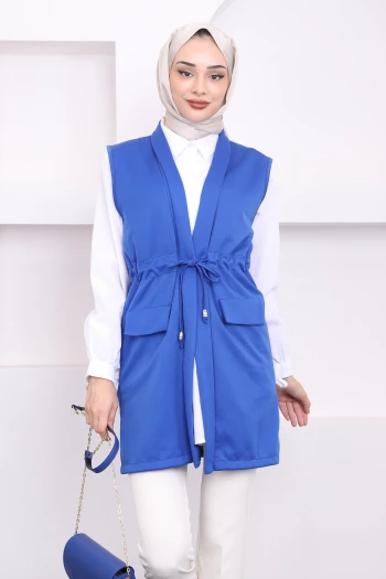 Saks Bel Bağlamalı Yelek