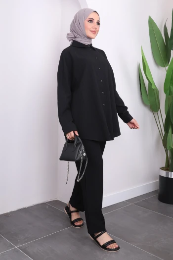 Siyah EKRU-2649 Düğmeli Gömlekli Takım