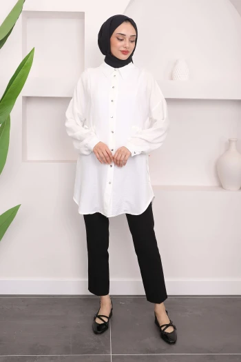 Beyaz Yan Detaylı Tunik