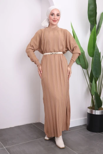 Bisküvi Dik Yaka Merserize Triko Elbise