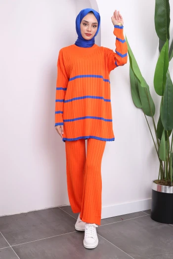 Çizgili Triko Tunik Pantolon İkili Takım