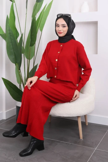 Crop Hırka Elbise Triko Takım