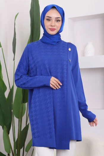 Düğme Detaylı Soğuk İplik Triko Tunik