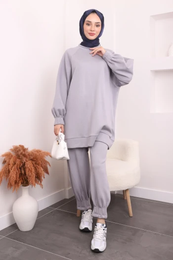 Gri Kol Ve Paça Nervürlü Oys Takım