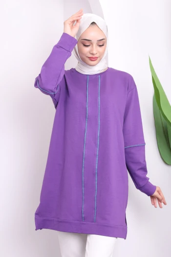 Mor Ön Şeritli İki İplik Tunik