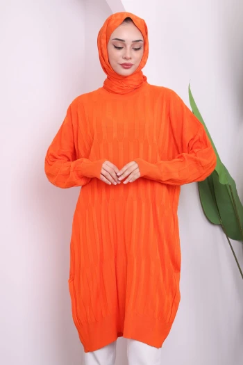 Orange Bisiklet Yaka Merserize Salaş Triko Tunik