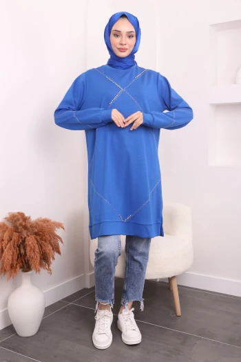 Saks Mavi Nakışlı Oysho Tunik