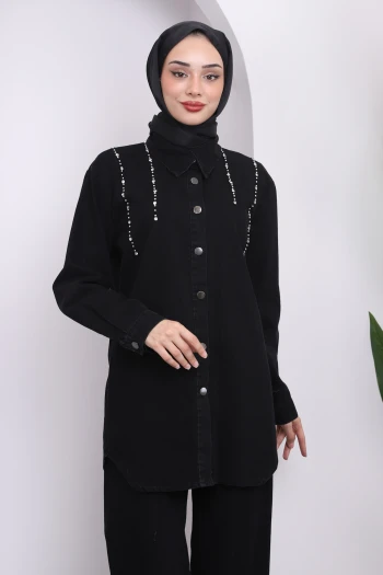 Siyah Taşlı Ceket Pantolon Takım