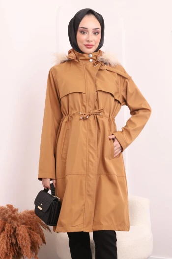 Taba Yaka Detaylı Kapşonlu Trençkot