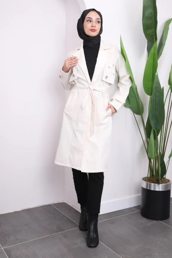 Taş Bel Kuşaklı Kuşgözlü Trençkot