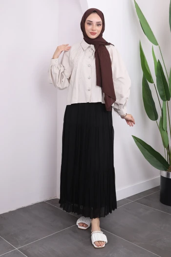 Taş Ön Detaylı Kısa Gömlek