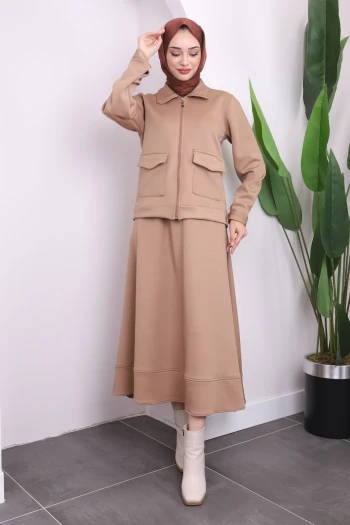 Vizon Fermuarlı Ceket Etekli Scuba Takım