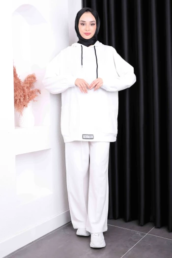 Ekru Önü Etiketli İki İplik Tesettür Takım