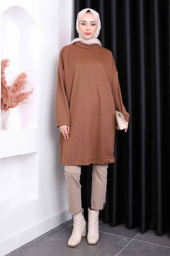 Kahverengi Balıkçı Yaka Triko Tunik