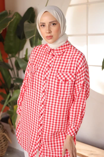 Kırmızı Yarasa Kol Ön Cepli Tunik