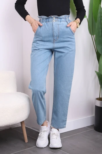 Mavi Bel Lastikli Mom Jeans Pantolon