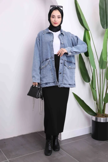 Mavi Taşlı Kot Ceket