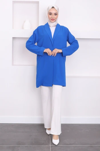 Saks Mavi Cepli Duble Kol Ceket